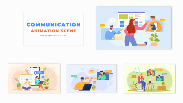 Online Communication Flat Design Character Animation Scene