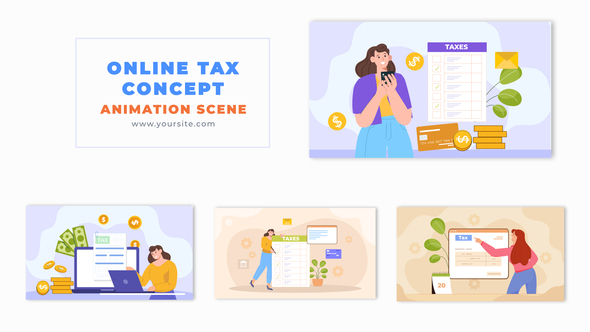 Flat Design Online Tax Payment Process Animation Scene