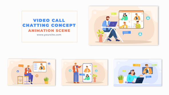 Video Call Meeting Flat Design Character Animation Scene