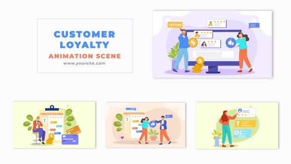 Customer Loyalty Concept Flat 2D Character Animation Scene