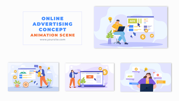 Online Ads Creation Process Concept Vector Animation Scene