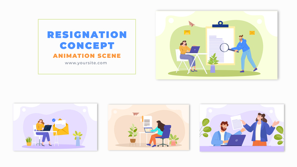 Employee Resignation Concept Flat Design Animation Scene