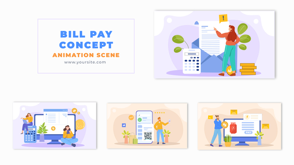 Online Bill Pay Concept Flat Design Animation Scene