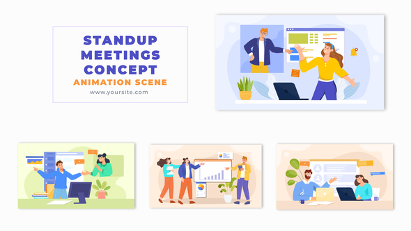 Professional Corporate Standup Meetings Concept 2D Animation Scene