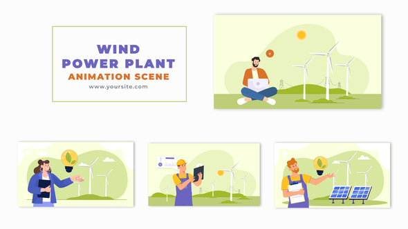 Wind Power Plant Technician Flat Design Character Animation Scene