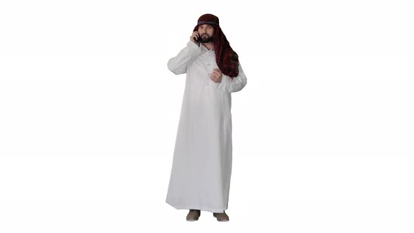 Emirate Arabian UAE Sheikh Businessman Making a Call on White Background