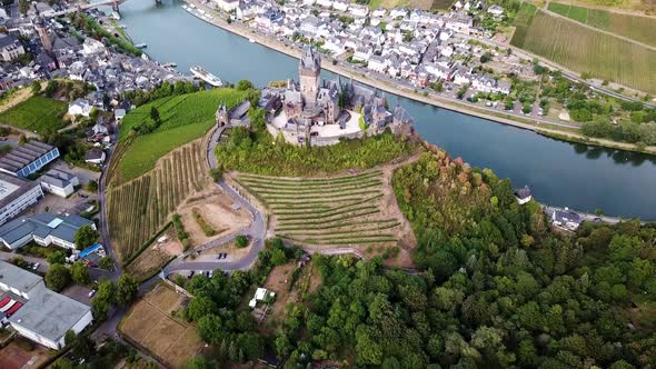 Aerial View of Cochem Castle and Moselle River. Germany in the Summer