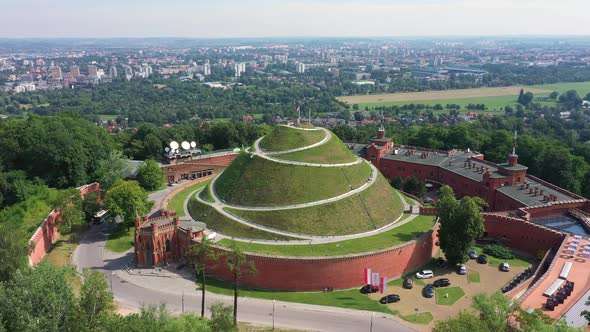 Aerial view of Kosciuszko Mound in Krakow