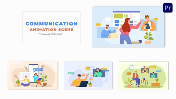 Online Communication Vector Design Character Animation Scene