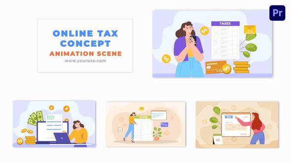Online Tax Payment Process Flat Vector Art Animation Scene