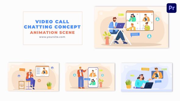 Video Call Meeting Cartoon Character Design Animation Scene