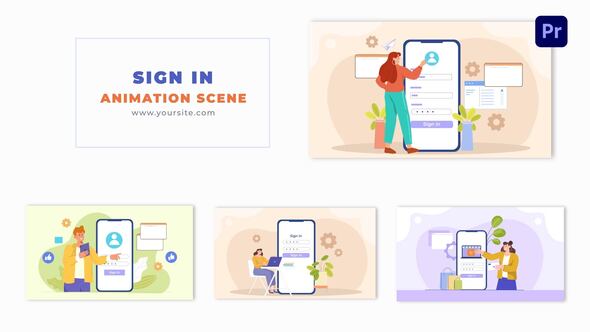Sign in Process Concept Flat Vector Animation Scene