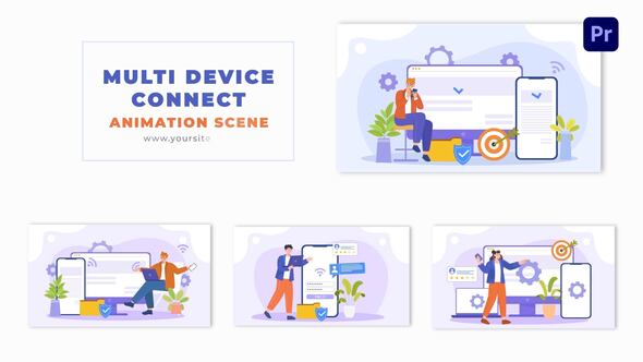 Wireless Laptop and Mobile Connection Technology 2D Character Animation Scene