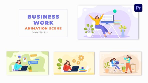 Busy Business Woman Professional Digital Cartoon Animation Scene