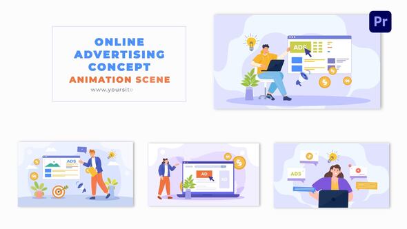 Online Ads Creation Process Concept Flat Vector Animation Scene