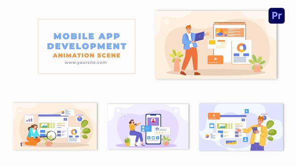 Mobile App Development 2D Flat Design Animation Scene