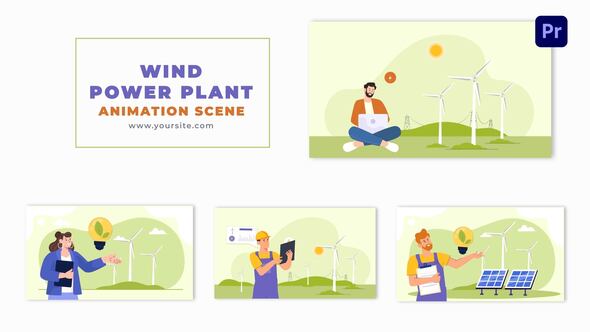 Wind Power Plant Technician Flat Character Animation Scene