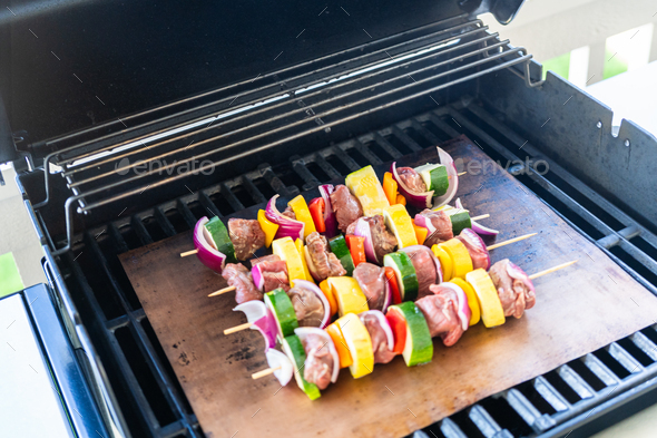Grill Delights-Beef and Veggies Sizzling on Skewer