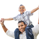 Happy Young Hispanic Boy Having Fun Piggyback On His Dads Shoulders Isolated on White. - PhotoDune Item for Sale