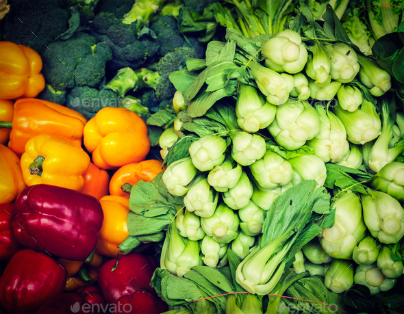 Vegetables in Asian market close up