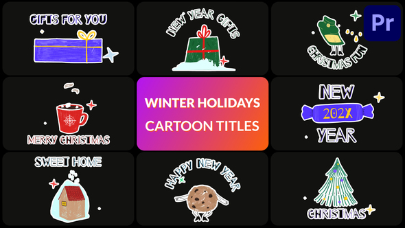 Winter Holidays Cartoon Titles | Premiere Pro MOGRT