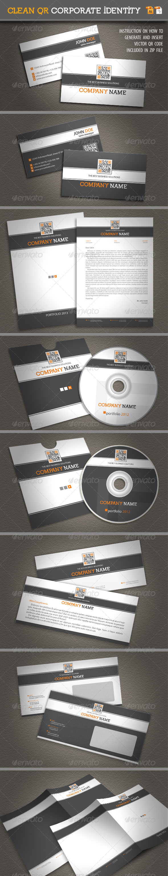 Clean QR Corporate Identity - Stationery Print Templates