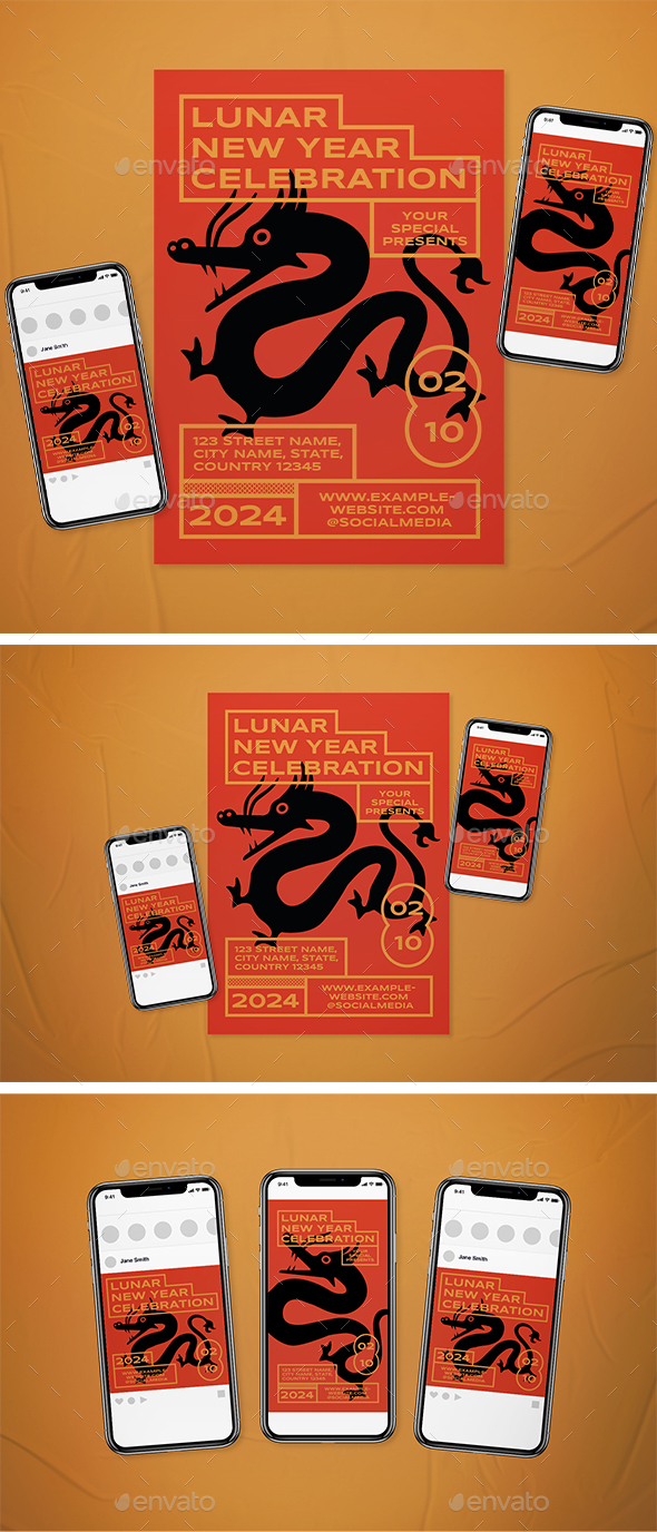 Lunar New Year Celebration Event Flyer Set