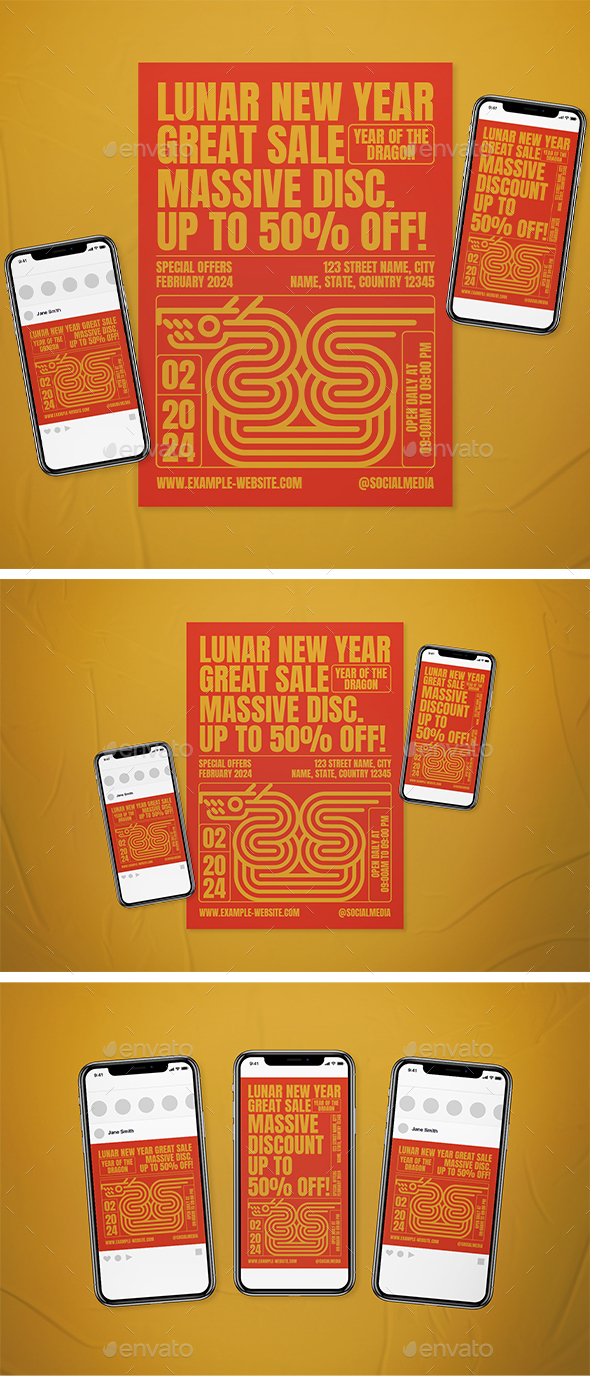 Lunar New Year Sale Event Flyer Set