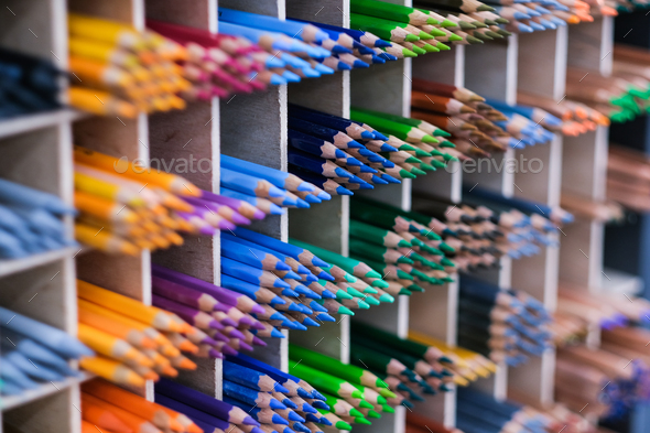 Colorful pencils in art store