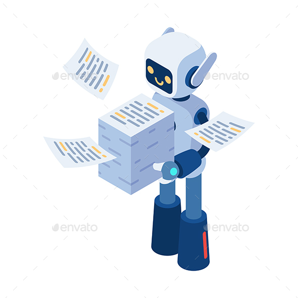 [DOWNLOAD]Isometric Ai Robot Carrying Stack of Paperwork