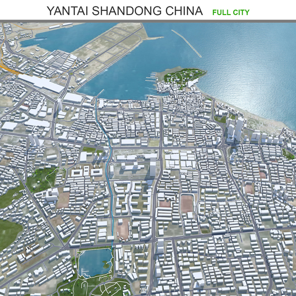 Yantai city Shandong China 3d model 150km