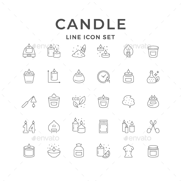 Set Line Icons of Candle