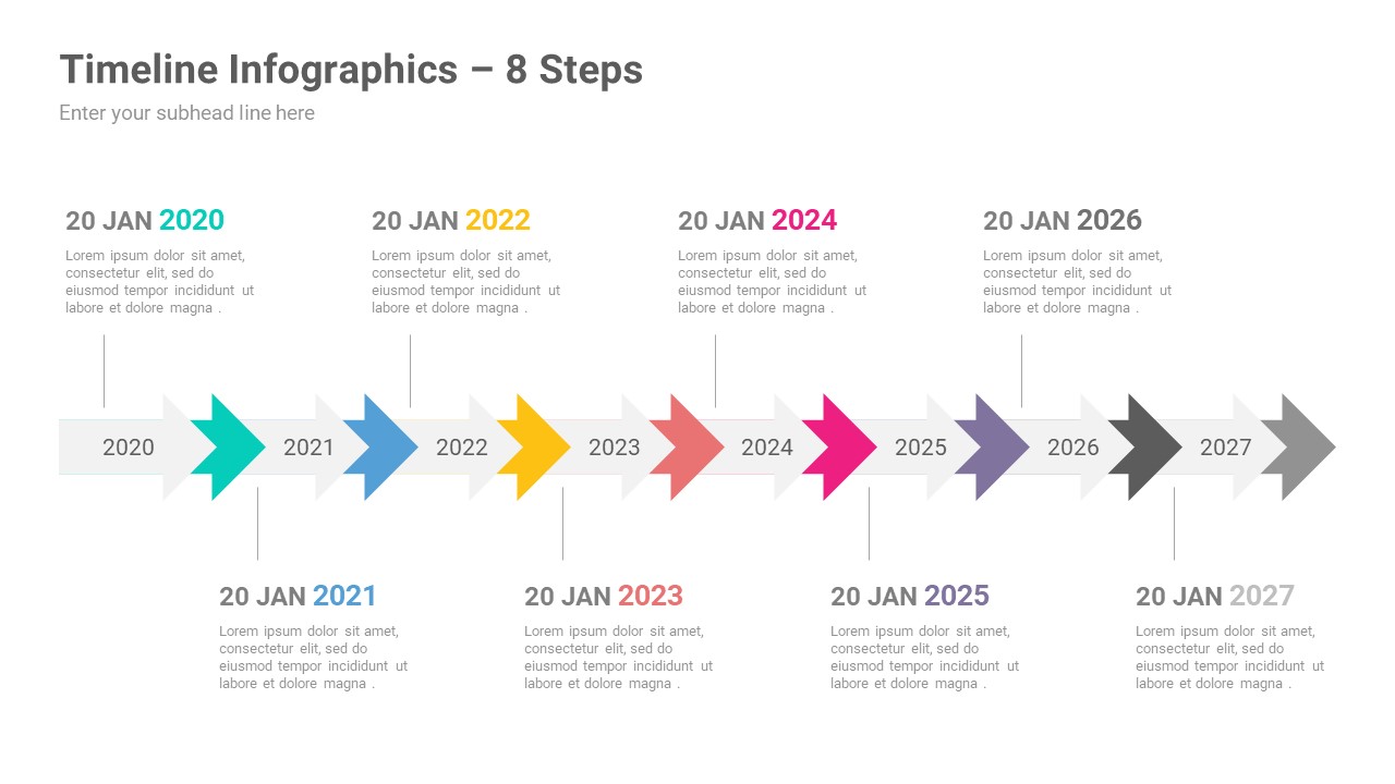 8 Steps Timeline Infographics PowerPoint Template, Presentation Templates