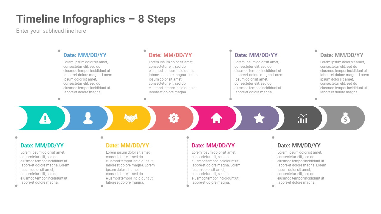 8 Steps Timeline Infographics PowerPoint Template, Presentation Templates