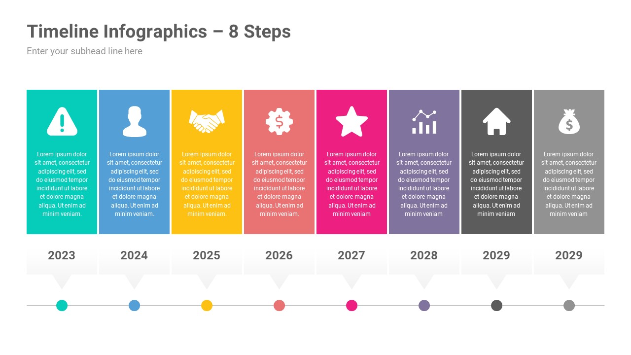 8 Steps Timeline Infographics PowerPoint Template, Presentation Templates