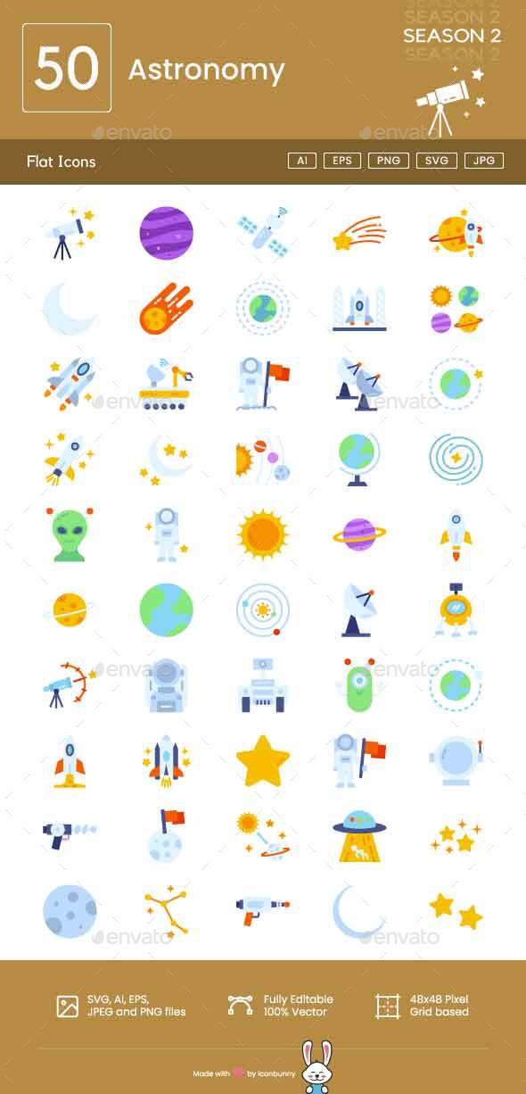 Astronomy Flat Multicolor Icons