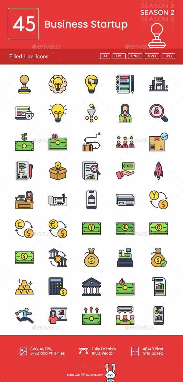 Business Startup Filled Line Icons