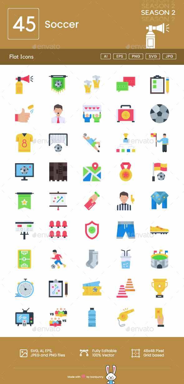 Soccer Flat Multicolor Icons