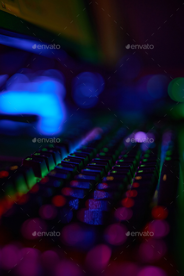 Close Up of Gaming Keyboard with Led Lights
