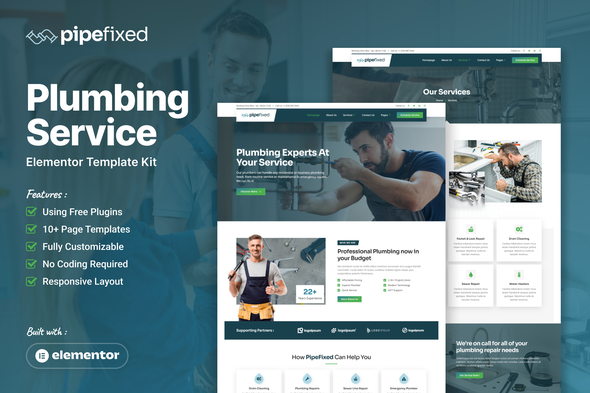 Pipefixed - Plumbing Service Elementor Template Kit