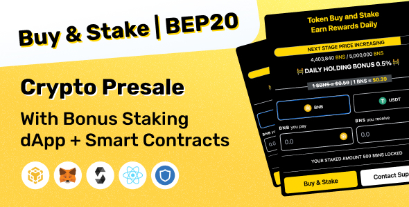 Buy & Stake | BEP20 Crypto Presale With Bonus Staking dApp + Smart Contracts
