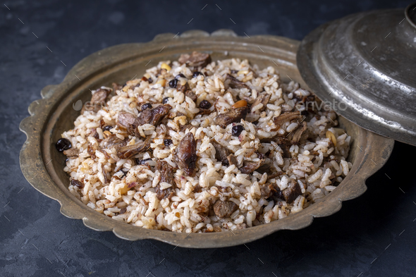 Turkish Meat Et Kavurma with rice - pilav (Turkish name; kurban kavurma ...