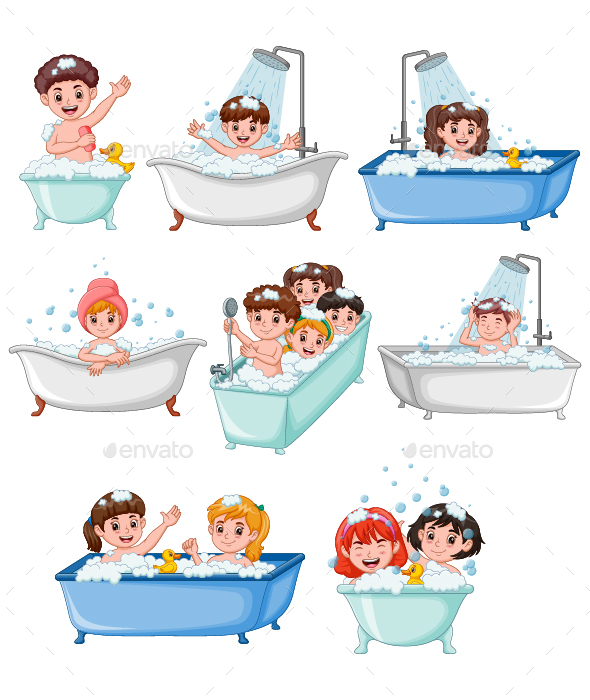 Kids Taking a Bath in The Bathtub