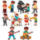 Set of cute kids playing music instruments