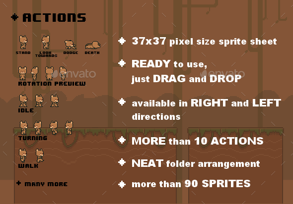 Pixel Bear Spritesheet, Game Assets | GraphicRiver