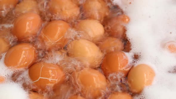 Eggs boiled with water in the pot