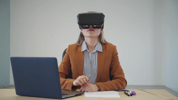 Woman in 3d Glasses Working in Cyber Space and Virtual Reality