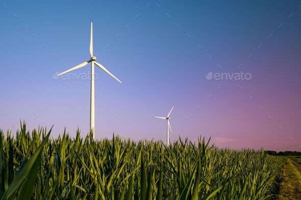 Power turbines on a field in Germany for a green future with renewable energy