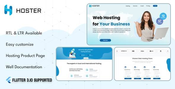 Hoster - Modern Web Hosting Flutter Web Landing Page with App (Android + IOS)