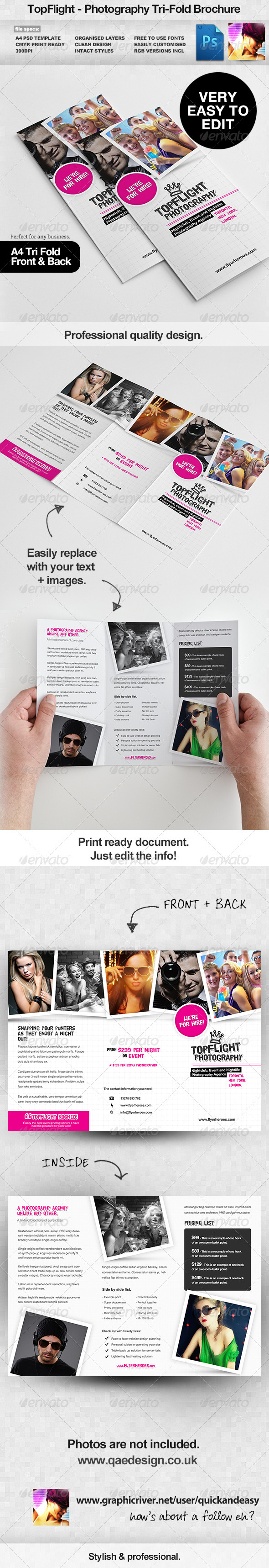 TopFlight Photography Tri Fold Brochure Template - Portfolio Brochures